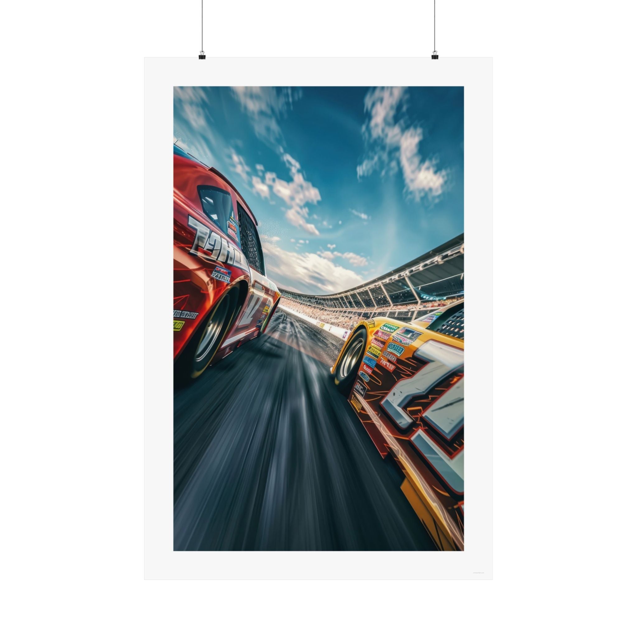Caught in the Middle gallery print, nascar race, camera view from between two race cars